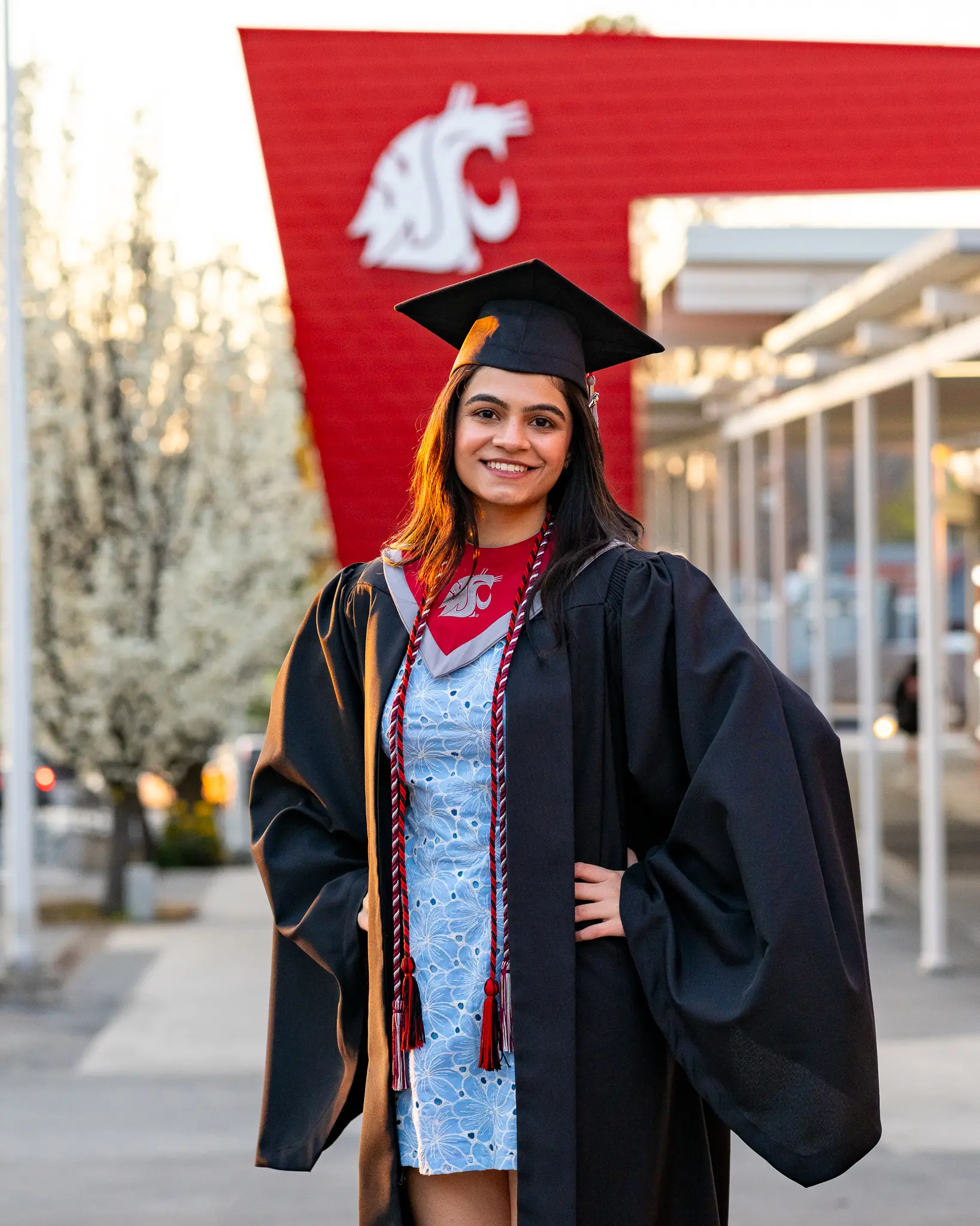 Graduate celebrating in cap and gown at Washington State University in Pullman, WA — photo 4
